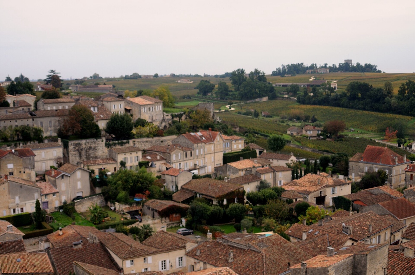 Les toits de Saint-&Eacute;milion et les vignobles qui entourent le village